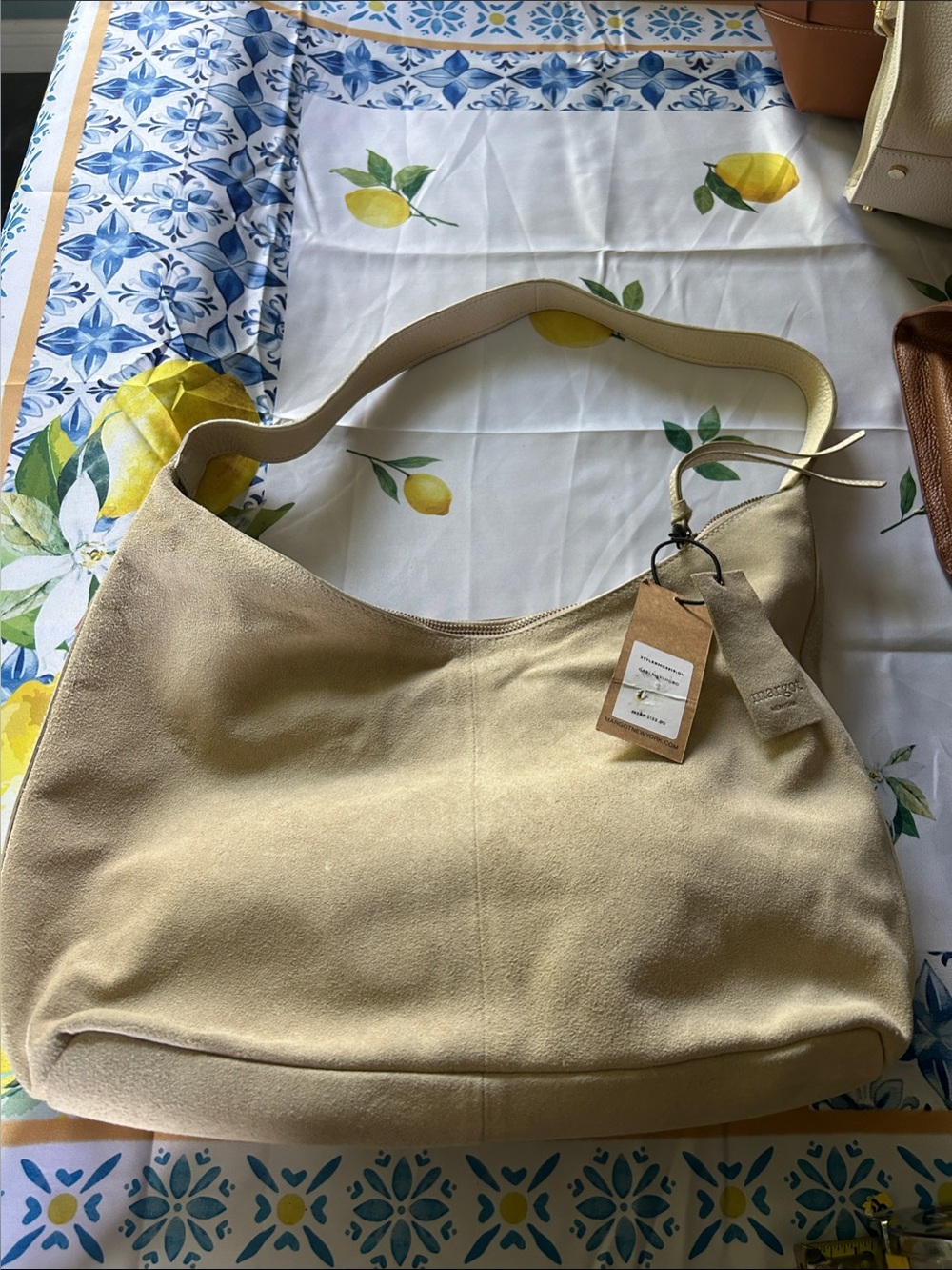 Cream Genuine Suede Shoulder Bag with Single Strap